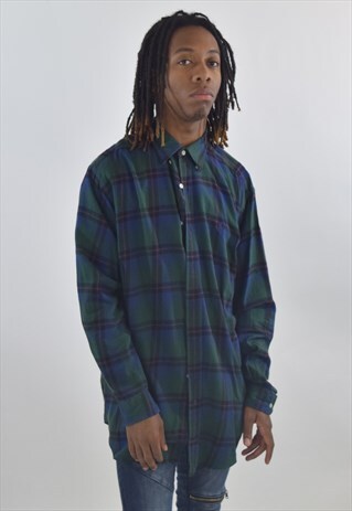 VINTAGE 90S GREEN BLUE PLAID RALPH LAUREN SHIRT