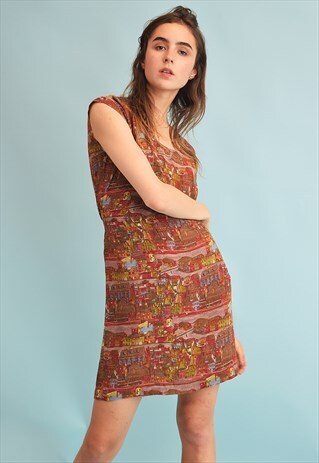 90'S RETRO LANDSCAPE PRINT FESTIVAL MINI DRESS