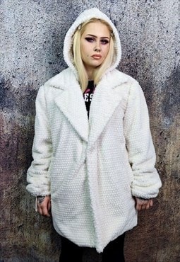 Textured fleece jacket handmade 2 in 1 fluffy coat in cream