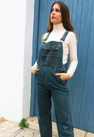 DARK BLUE SLIM FIT DENIM DUNGAREES