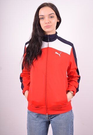 PUMA WOMENS VINTAGE TRACKSUIT TOP JACKET MEDIUM RED 90'S