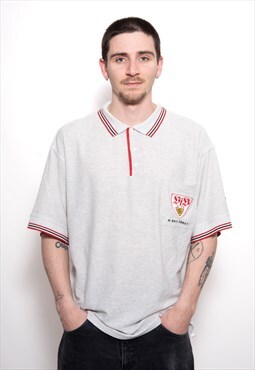 Vintage Adidas 90s Grey Stuttgart Polo Shirt