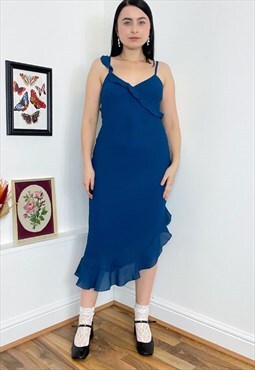 Vintage 90s blue chiffon midi dress