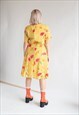 VINTAGE SHORT SLEEVE FLORAL PATTERN MIDI DRESS IN YELLOW M