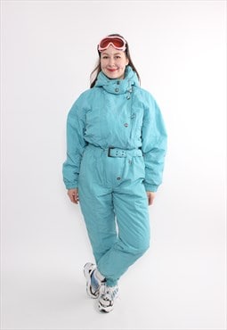 Vintage blue ski suit, 90s one piece ski jumpsuit, women 