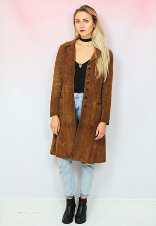 1970S VINTAGE RICH BROWN REAL SUEDE TRENCH COAT