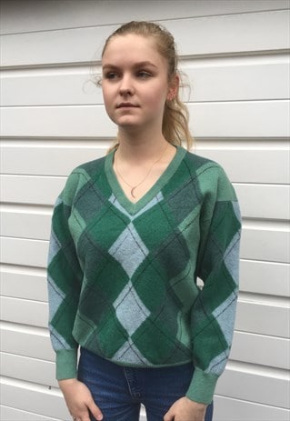 WOMENS VINTAGE 80S BURBERRY JUMPER DIAMOND PATTERN TOP