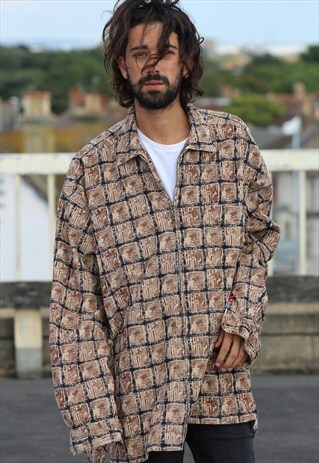 VINTAGE // 90'S // PATTERNED CORDUROY STYLE // ZIP UP SHIRT