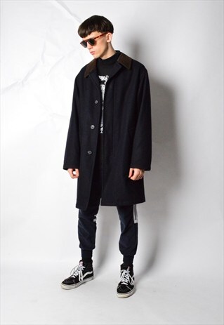 VINTAGE 90S NAVY BLUE WOOL WINTER COAT