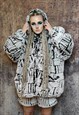 LUXURY FAUX FUR JACKET CHECK FLEECE FESTIVAL BOMBER IN WHITE
