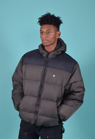 VINTAGE CHAMPION OLIVE AND BLACK PUFFA STYLE JACKET