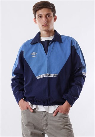 VINTAGE UMBRO PULLOVER 90S BLUE BIG LOGO COTTON