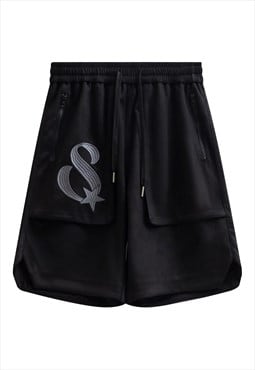 Retro basketball board shorts premium skater pants in black