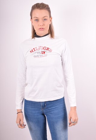 TOMMY HILFIGER WOMENS VINTAGE TOP LONG SLEEVE MEDIUM WHITE 9
