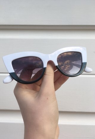 WOMENS VINTAGE 50S STYLE BLACK WHITE CAT EYE SUNGLASSES
