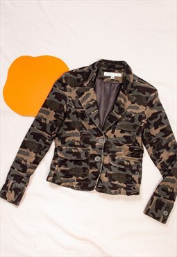 Vintage Military Blazer Y2K Jacket in Camo Corduroy