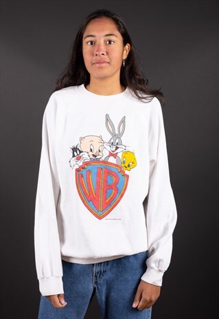 WHITE 1985 WARNER BROSS LOONEY TUNES SWEATSHIRT // RARE //