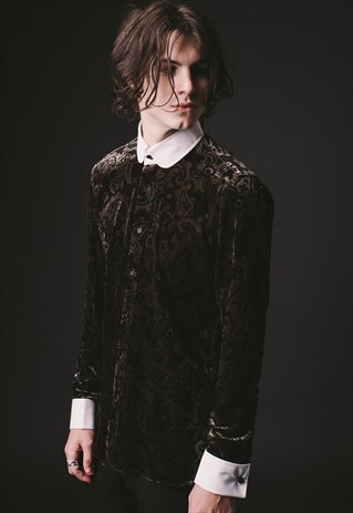 MENS PAISLEY TAB COLLAR VELVET SHIRT