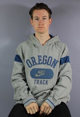 VINTAGE NIKE OREGON TRACK HOODIE IN GREY WITH EMBROIDERED AN