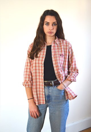 00S VINTAGE RED CHECKED KICKERS FLANNEL SHIRT