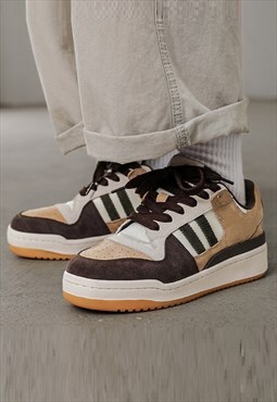 Chunky sole sneakers retro classic trainers in brown cream 