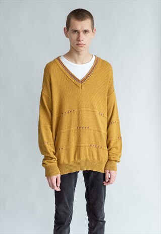 VINTAGE 80S DADS V-NECK MUSTARD JUMPER