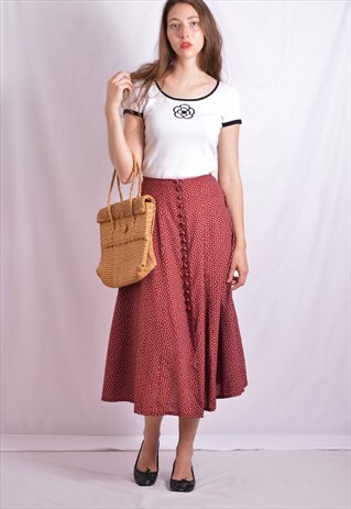 RED FLOWERS BUTTON UP SKIRT