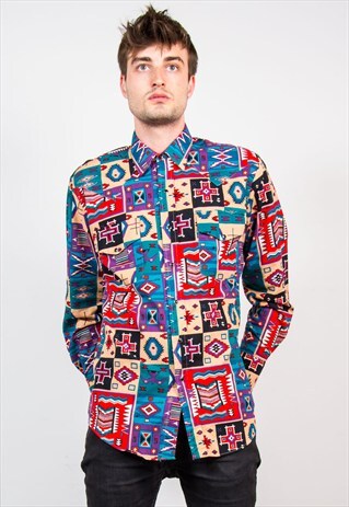 90'S CRAZY AZTEC PATTERN FESTIVAL SHIRT