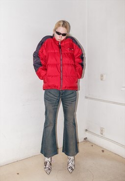 Vintage warm puffer jacket in red and black