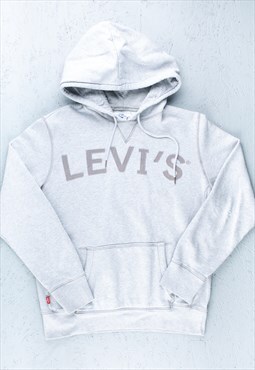 90s Levis Grey Embroidered Spell Out Logo Hoodie - B2927
