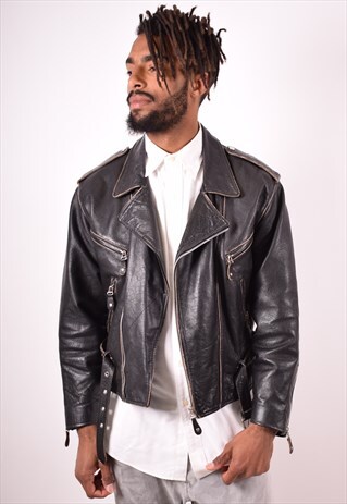 MENS VINTAGE BIKER JACKET MEDIUM BLACK 90S