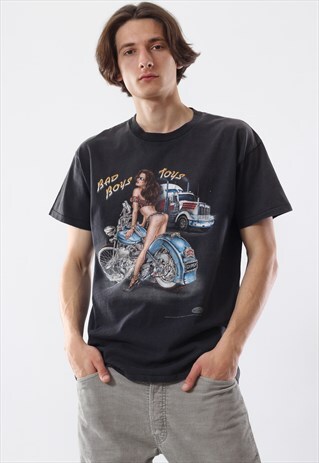 VINTAGE BAD BOYS TOYS 3D EMBLEM GRAPHIC TEE 90S GREY 1994