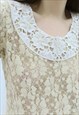 90S VINTAGE CREAM FLORAL LACE BLOUSE TOP (SIZE S)