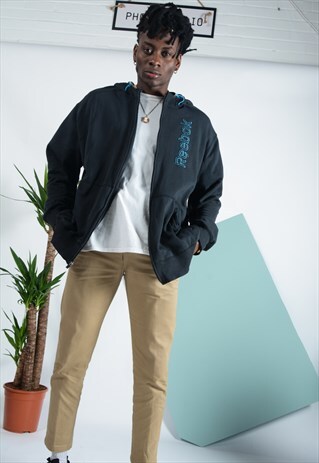 REEBOK REEBOK HOODIE IN BLACK ZIP UP WITH LOGO.