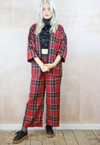 RED TARTAN CROP PANTS & KIMONO CO-ORDINATES