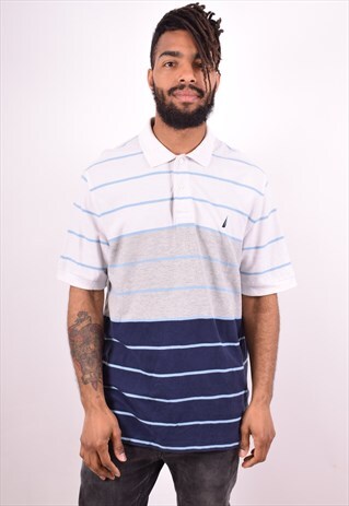 NAUTICA MENS VINTAGE POLO SHIRT LARGE MULTI STRIPES 90S