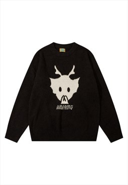 Deer print sweater knitwear Christmas jumper in black