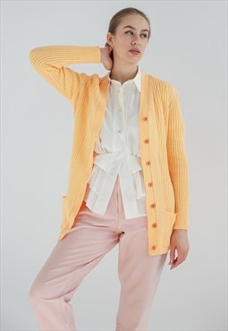 Vintage 80s Button Up Knitwear Cardigan in Pastel Yellow XS