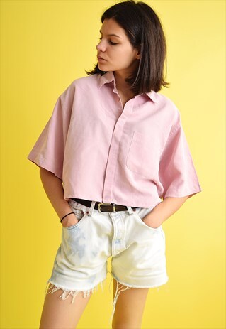 LOVELY 90'S PIERRE CARDIN RETRO PASTEL PINK CROPPED SHIRT