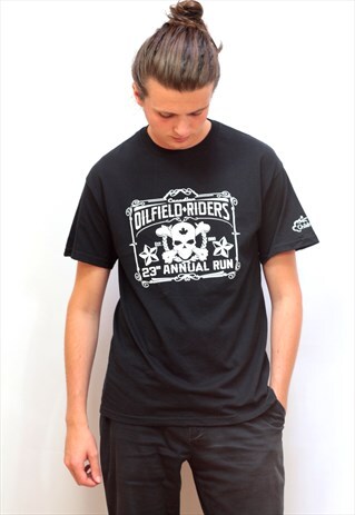 VINTAGE BLACK GRAPHIC 'OILFIELD RIDERS' PRINT T-SHIRT