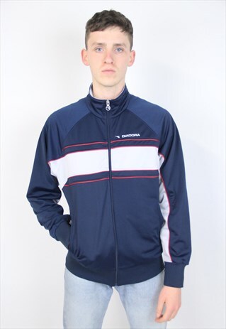 VINTAGE 90'S DIADORA NAVY PATTERNED SPORTS JACKET