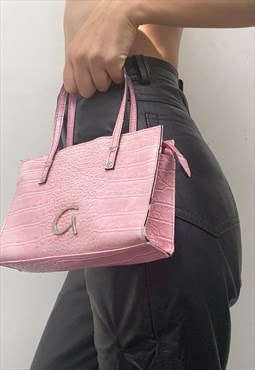 Baby Pink Croc Print 90s Mini Handbag