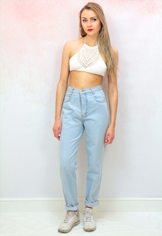 1990S VINTAGE LIGHT BLUE HIGH WAISTED SOFT MOM JEANS