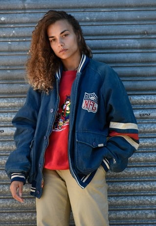 VINTAGE NFL DENIM BOMBER VARSITY JACKET