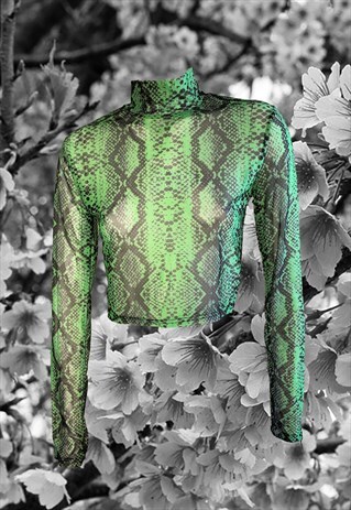 GREEN SNAKE MESH TOP