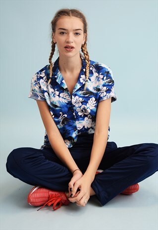 90'S RETRO HAWAIIAN PRINT BLOUSE TOP