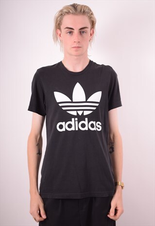 ADIDAS MENS VINTAGE T-SHIRT TOP SMALL BLACK 90S