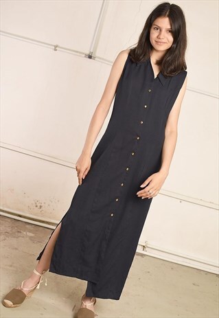 90'S RETRO NAVY BLUE PARIS CHIC MIDI MINIMALIST DRESS