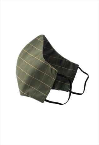 LEAF GREEN WITH GOLD SQUARE PATTERN FACE COVERING