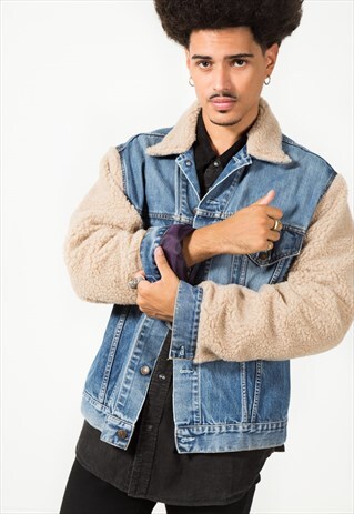 VINTAGE 80S REWORKED SHEEPSKIN LEVI'S DENIM JACKET / 0041